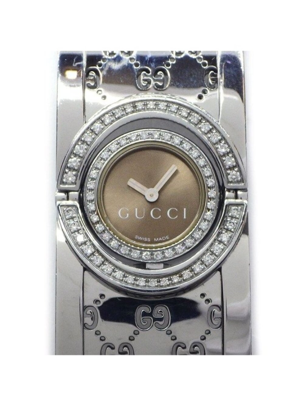 Gucci Watch Toile Diamond Bezel Sunray Brown Dial SS Quartz Analog